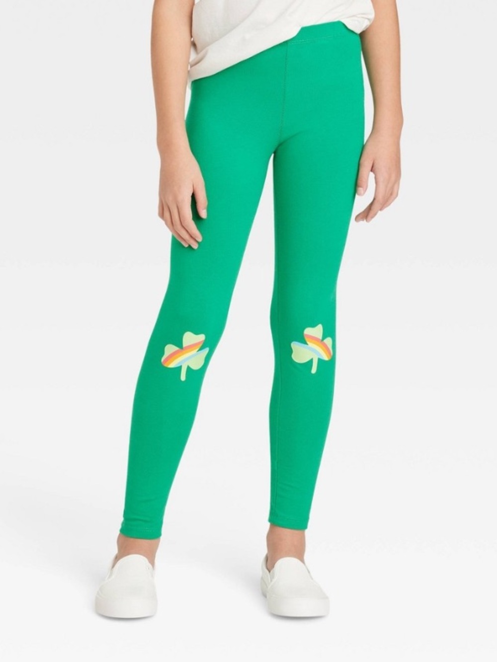 ⭐️ Cat & Jack Green Leggings with Shamrock Knee Appliqués Size S (6/7)